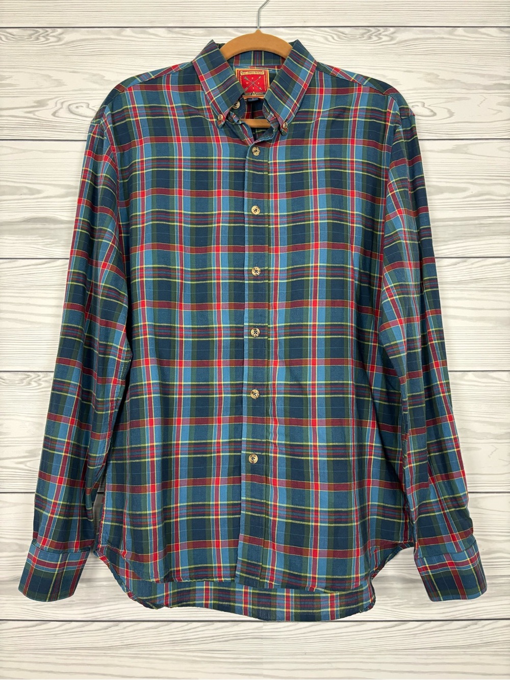 Kiel James Patrick Indian Madras plaid button down shirt size large